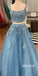 Elegant Blue Two Pieces Applique Tulle Prom Dresses PG1248