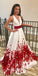 A Line V Neck Sleeveless Red Applique Long Prom Dresses, SG127
