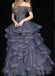 Elegant Off the Shoulder Grey Beaed Tulle Long Prom Dresses, SG111