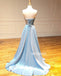Sweetheart A-line Light Blue Long Prom Dresses PG1142