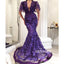 Short Sleeves Purple Mermaid Applique Long Prom Dresses PG1136