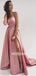 A-line Side Split Spaghetti Strap Long Prom Dresses PG1159