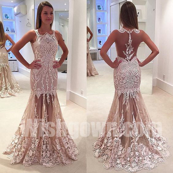 Affordable Unique Sexy Applique Lace Charming Long Prom Dresses, WG1083 - Wish Gown