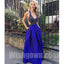 Open Back Sexy Royal Blue Beaded Unique Cheap Long Prom Dresses, WG1089