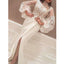 Long Sleeves High Neck Side Slit Ivory Mermaid Prom Dresses, SG143