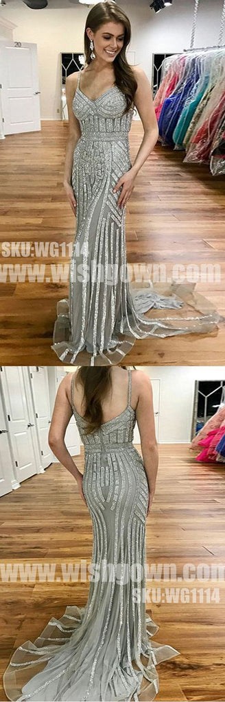Most Popular Sparkle Charming Spaghetti Strap Evening Long Prom Dresses, WG1114