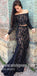 Two Pieces Off the Shoulder Long Sleeves Mermaid Black Long Prom Dresses, WG1122
