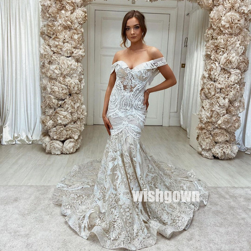 Elegant Off Shoulder Mermaid Long Wedding Dress WDH054