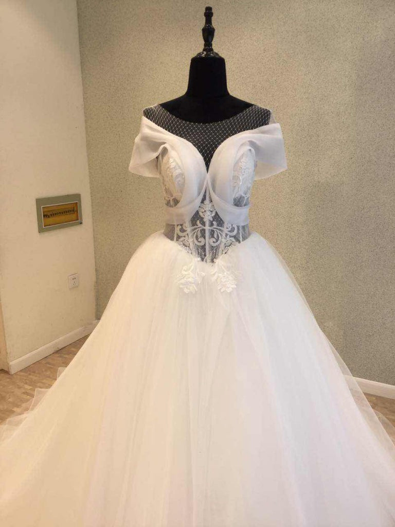 Charming Unique Cap Sleeves Cheap Bridal Long Wedding Dresses, WG1239 - Wish Gown