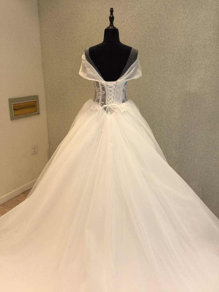 Charming Unique Cap Sleeves Cheap Bridal Long Wedding Dresses, WG1239 - Wish Gown