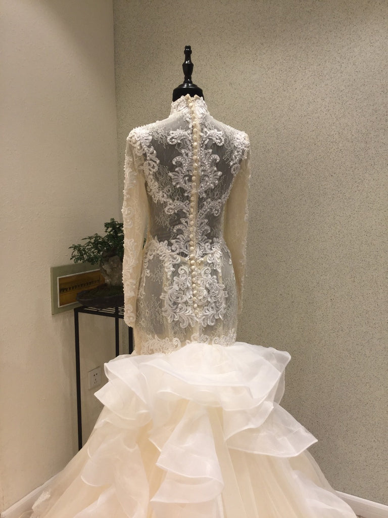 Gorgeous Long Sleeves High Neck Mermaid Long Wedding Dresses, WG1223 - Wish Gown