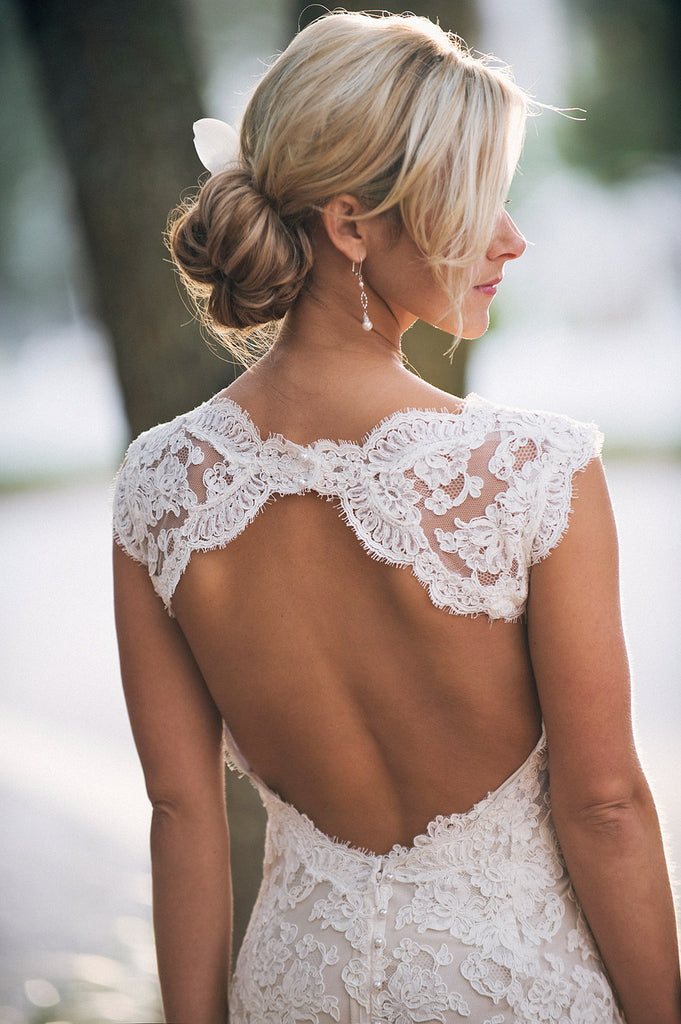 Popular Simple Lace Open Back Long Charming Cheap Wedding Dresses, PD0072