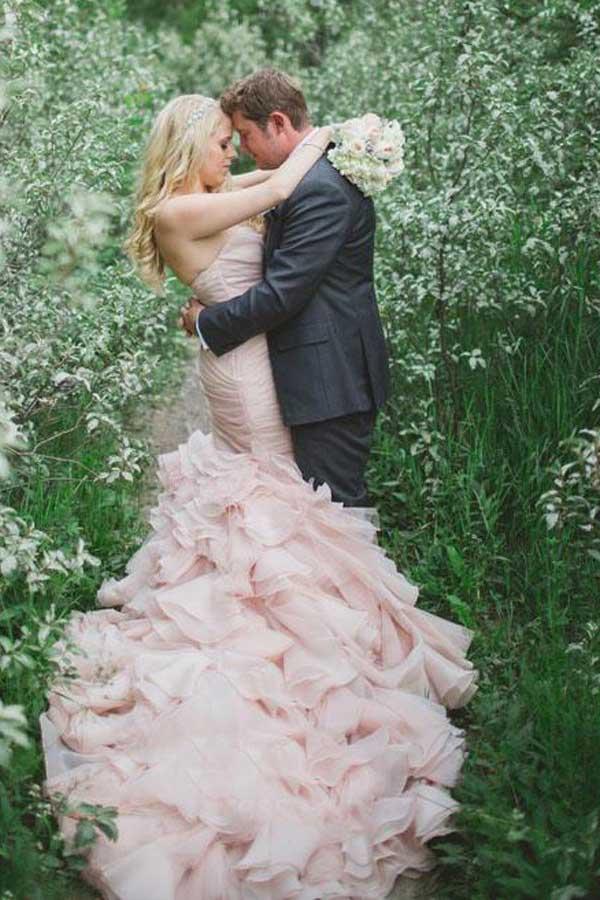Pink Sweetheart Mermaid Lace Up Popular Cheap Wedding Dresses, WD0150