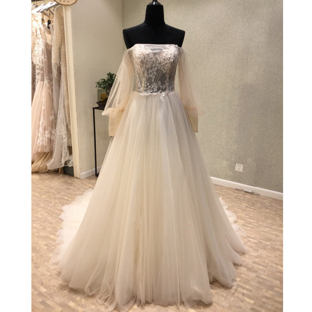 Off the Shoulder Long Sleeves Charming Long Wedding Dresses, WG1234